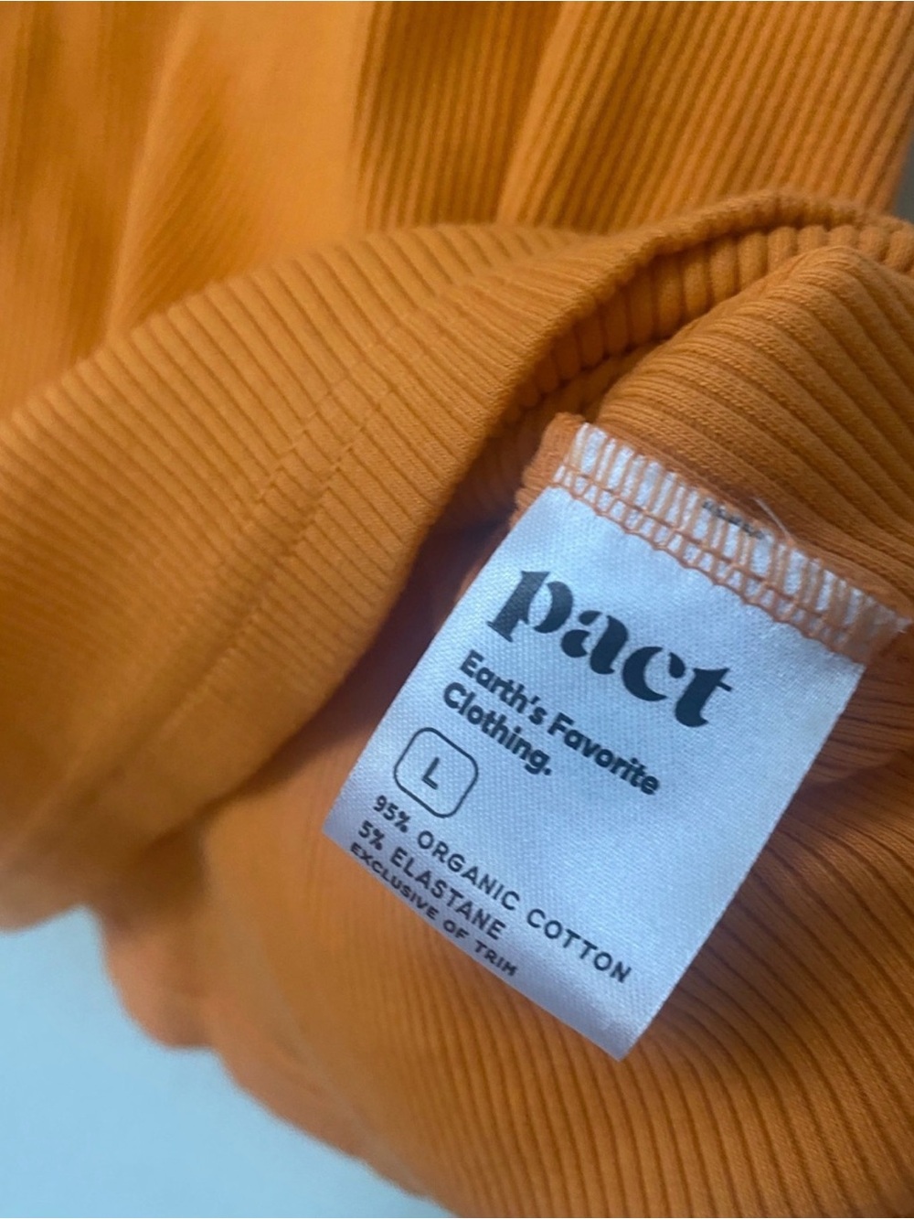 Pact Organic Cotton Ribbed Orange Tank Top Large - Picture 4 of 4